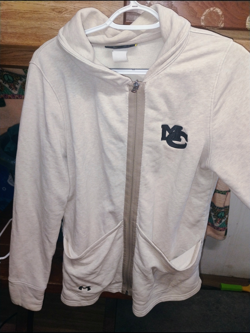 Under Armour Cream Zip-Up Hoodie Sweater with Logo